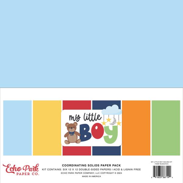 Echo Park - Cardstock "My Little Boy" Coordinating Solids Paper 12x12 Inch - 6 Bogen 