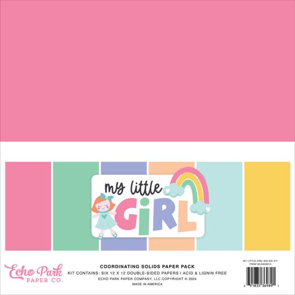 Echo Park - Cardstock "My Little Girl" Coordinating Solids Paper 12x12 Inch - 6 Bogen 