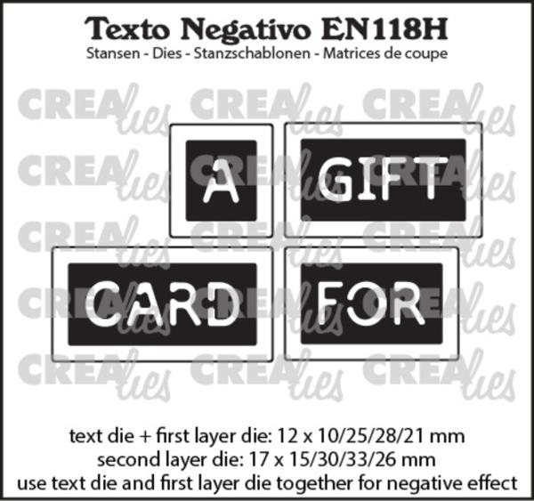 Crealies - Stanzschablone "No. 118H A Gift Card For" Texto Negativo Dies