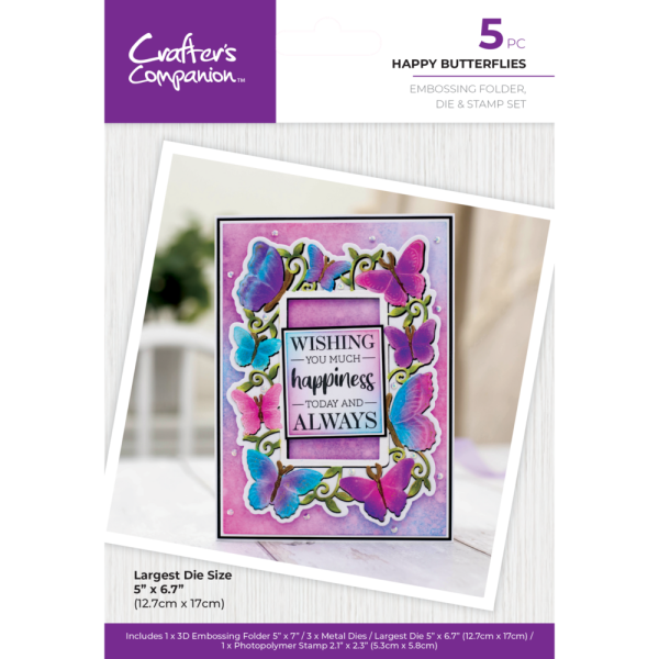 Gemini - Prägefolder, Stempelset & Stanzschablone "Happy Butterflies" Embossing Folder, Stamp & Die