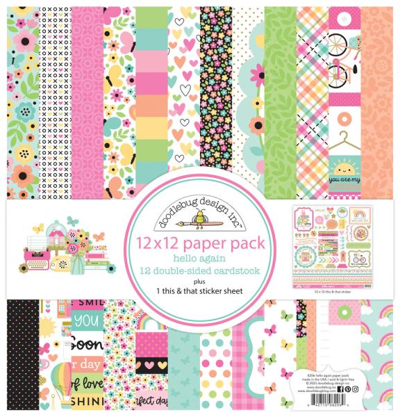 Doodlebug Design - Designpapier  "Hello Again " Paper Pack 12x12 Inch - 12 Bogen