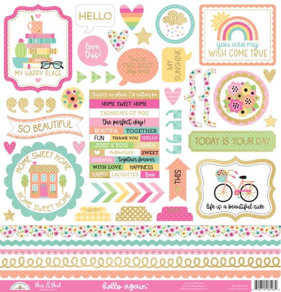 Doodlebug Design - Designpapier  "Hello Again " Paper Pack 12x12 Inch - 12 Bogen