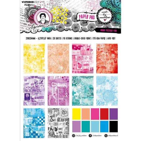 Studio Light - Designpapier "Mono Postage Fun" Paper Pack 29,4x21cm Design by Art by Marlene - 20 Bogen