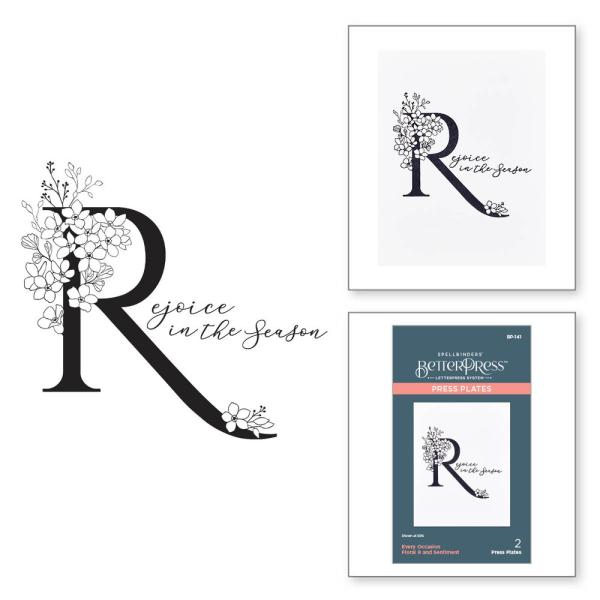 Spellbinders - Buchdrucktechnik "Every Occasion Floral R and Sentiment" Press Plate