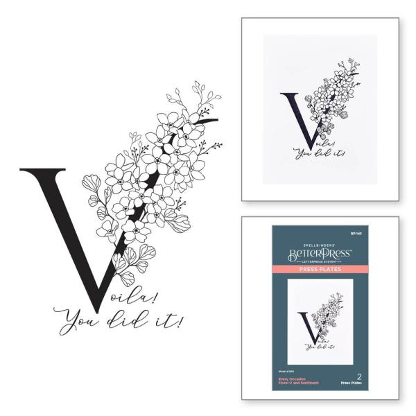 Spellbinders - Buchdrucktechnik "Every Occasion Floral V and Sentiment" Press Plate