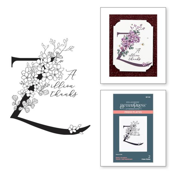 Spellbinders - Buchdrucktechnik "Every Occasion Floral Z and Sentiment" Press Plate