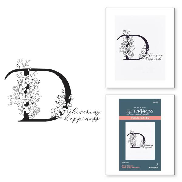 Spellbinders - Buchdrucktechnik "Every Occasion Floral D and Sentiment" Press Plate