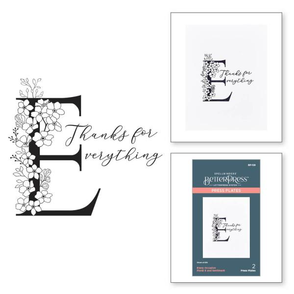 Spellbinders - Buchdrucktechnik "Every Occasion Floral E and Sentiment" Press Plate