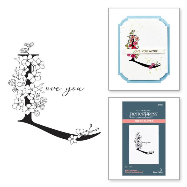 Spellbinders - Buchdrucktechnik "Every Occasion Floral L and Sentiment" Press Plate