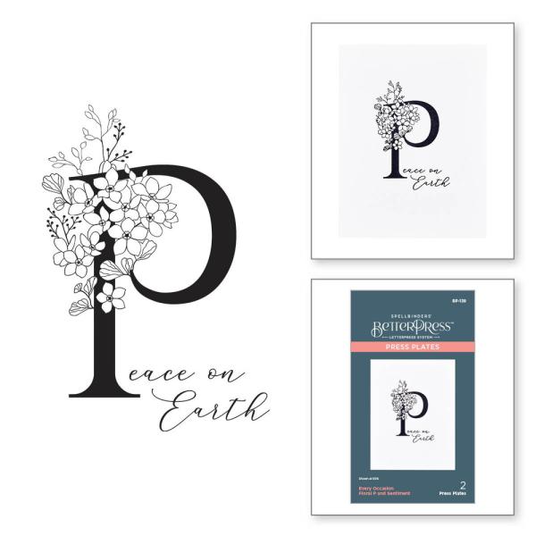 Spellbinders - Buchdrucktechnik "Every Occasion Floral P and Sentiment" Press Plate