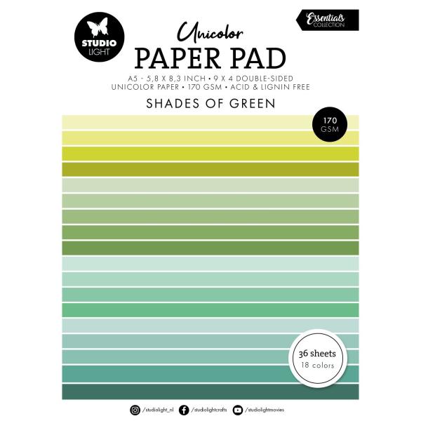 Studio Light - Cardstock "Shades Of Green" Unicolor Paper Pad A5 - 36 Bogen