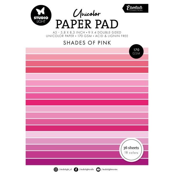 Studio Light - Cardstock "Shades Of Pink" Unicolor Paper Pad A5 - 36 Bogen