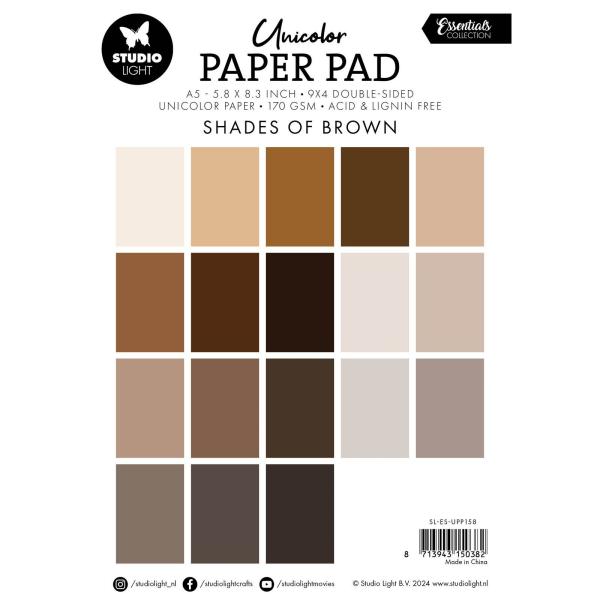 Studio Light - Cardstock "Shades Of Brown" Paper Pad A5 - 36 Bogen 