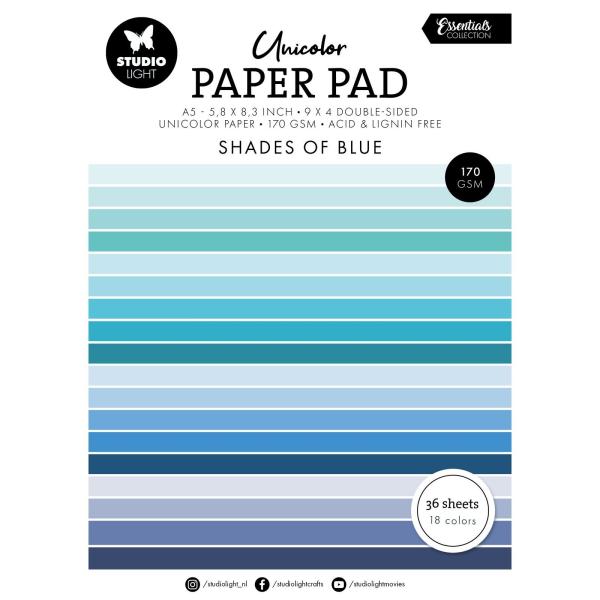 Studio Light - Cardstock "Shades Of Blue" Unicolor Paper Pad A5 - 36 Bogen