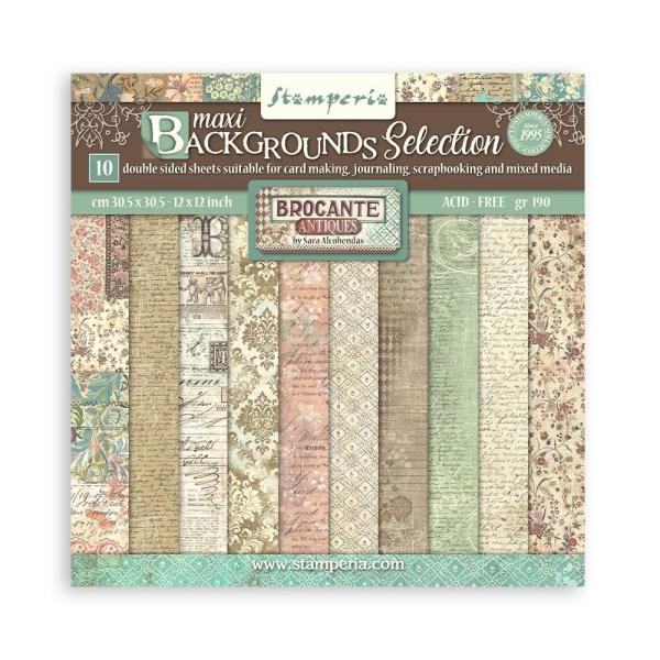 Stamperia - Designpapier "Brocante Antiques Maxi Background" Paper Pack 12x12 Inch - 10 Bogen