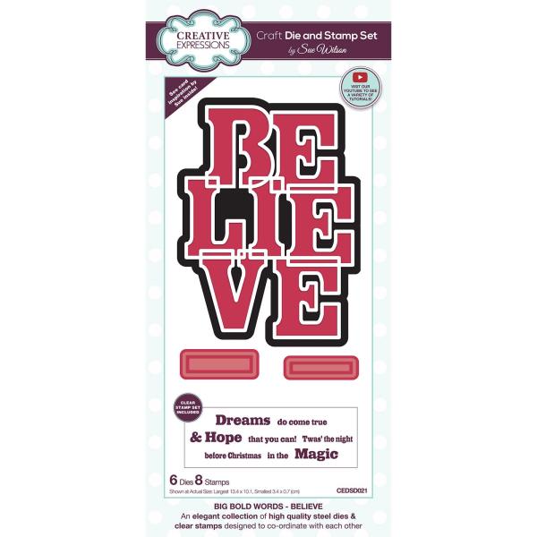 Creative Expressions - Stempelset & Stanzschablone "Big Bold Words Collection Believe" Clear Stamps & Craft Dies