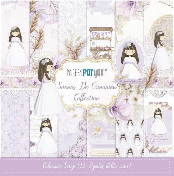 Papers For You - Designpapier "Sueños De Comunión Niña Morena" Scrap Paper Pack 30,5 x 32 cm - 12 Bogen