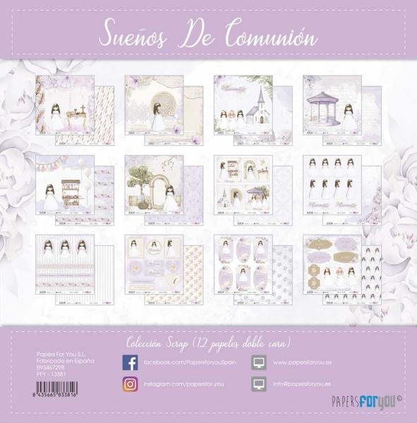 Papers For You - Designpapier "Sueños De Comunión Niña Morena" Scrap Paper Pack 30,5 x 32 cm - 12 Bogen