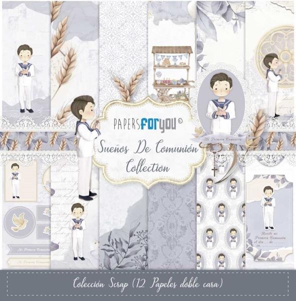 Papers For You - Designpapier "Sueños De Comunión Niño Moreno" Scrap Paper Pack 30,5 x 32 cm - 12 Bogen