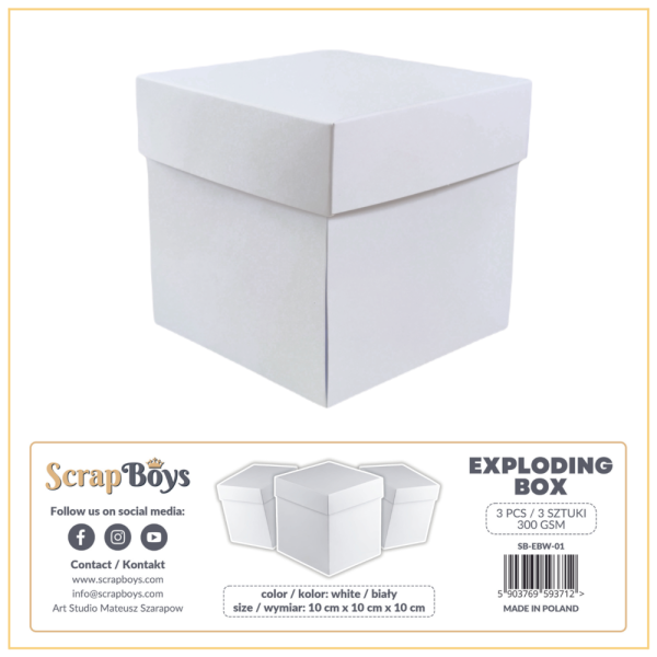 ScrapBoys - Explosions Box "White" Exploding Box 10x10x10cm - 3 Stück