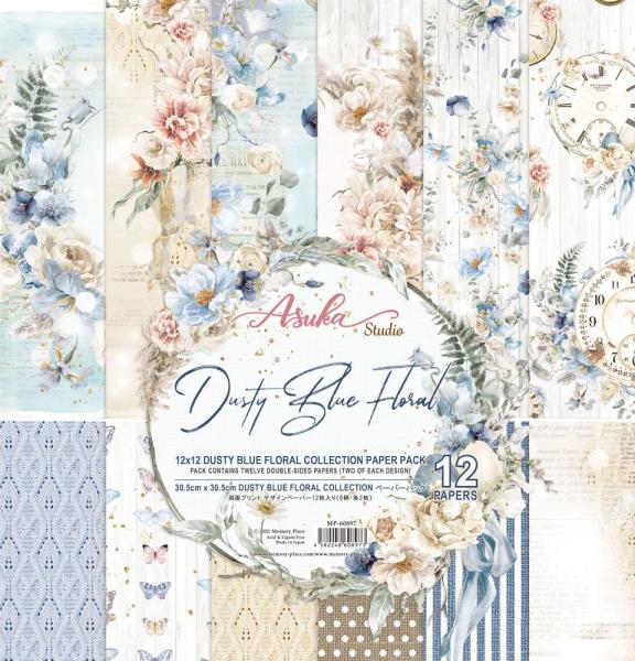 Memory Place - Designpapier "Dusty Blue Floral" Paper Pack 12x12 Inch - 12 Bogen