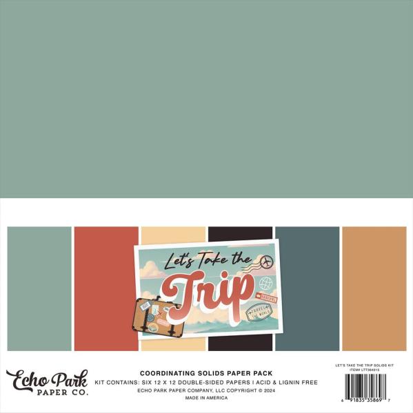 Echo Park - Cardstock "Let's Take The Trip" Coordinating Solids Paper 12x12 Inch - 6 Bogen 