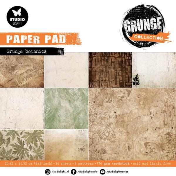 Studio Light - Designpapier "Grunge Botanics" Paper Pack 8x8 Inch - 36 Bogen