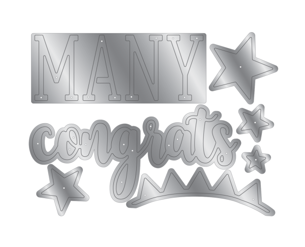 Crafters Companion - Stempelset & Stanzschablone "Many Congrats" Stamp & Dies