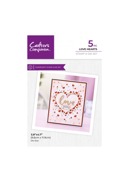 Crafters Companion - Stempelset & Stanzschablone "Love Hearts" Stamp & Dies