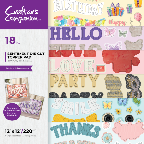 Crafters Companion - Stanzteile "Everyday Sentiments" 3D Cut Topper Pad 12x12 Inch - 18 Bogen