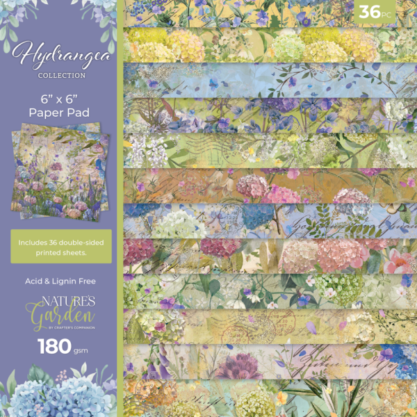 Crafters Companion - Designpapier "Hydrangea" Paper Pack 6x6 Inch - 36 Bogen