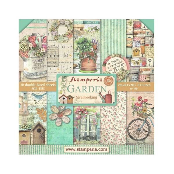 Stamperia - Designpapier "Garden" Paper Pack 8x8 Inch - 10 Bogen