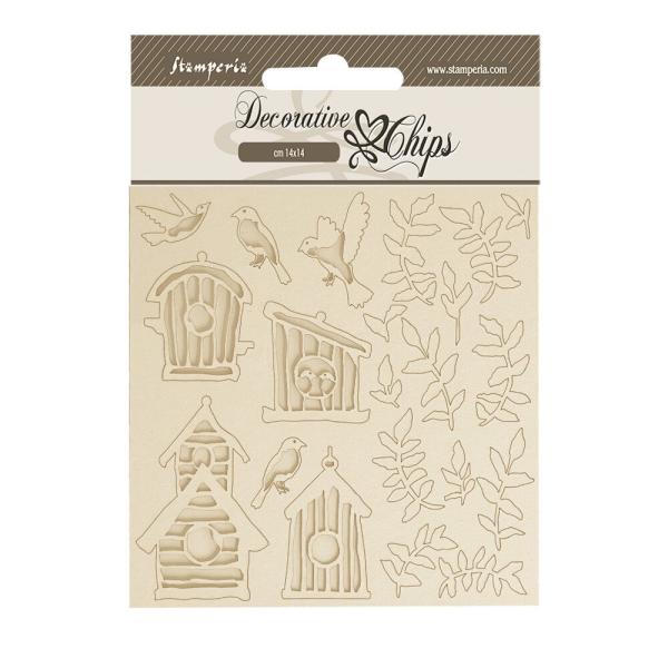 Stamperia - Holzteile 14x14 cm "Nests" Decorative Chips