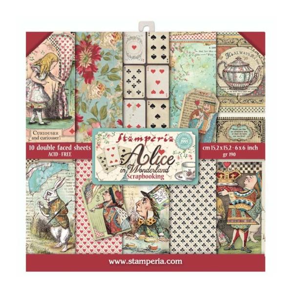 Stamperia - Designpapier "Alice in Wonderland" Paper Pack 6x6 Inch - 10 Bogen