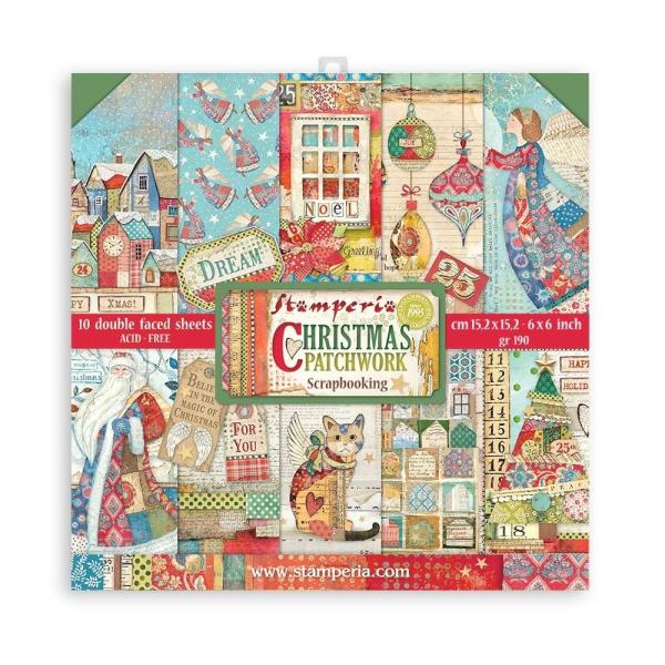 Stamperia - Designpapier "Christmas Patchwork" Paper Pack 6x6 Inch - 10 Bogen