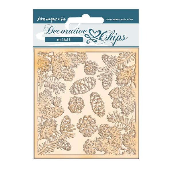 Stamperia - Holzteile 14x14 cm "Romantic Christmas Pinecones" Decorative Chips