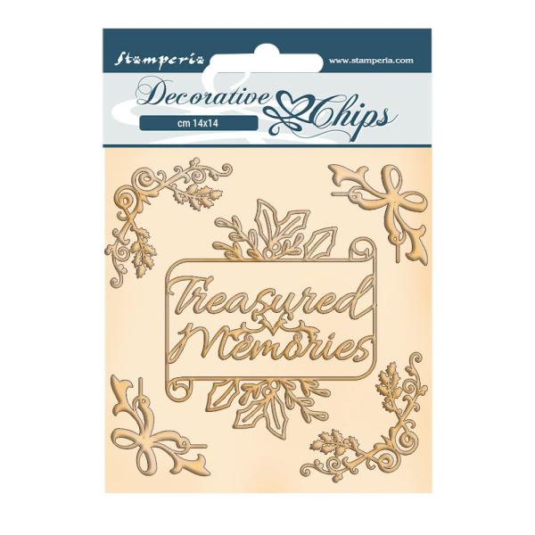 Stamperia - Holzteile 14x14 cm "Romantic Christmas Memories" Decorative Chips