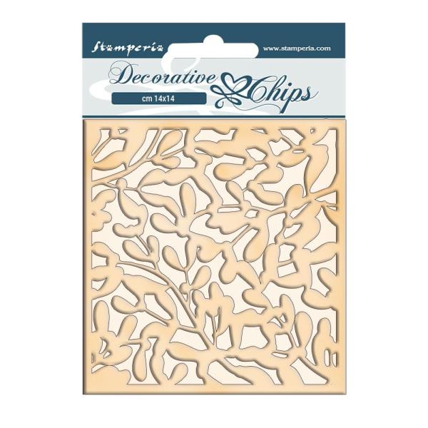 Stamperia - Holzteile 14x14 cm "Winter Tales Leaves Texture" Decorative Chips