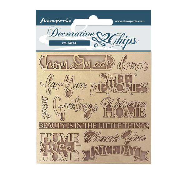 Stamperia - Holzteile 14x14 cm "Casa Granada Quotes" Decorative Chips