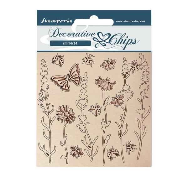 Stamperia - Holzteile 14x14 cm "Provence Flowers and Butterflies" Decorative Chips