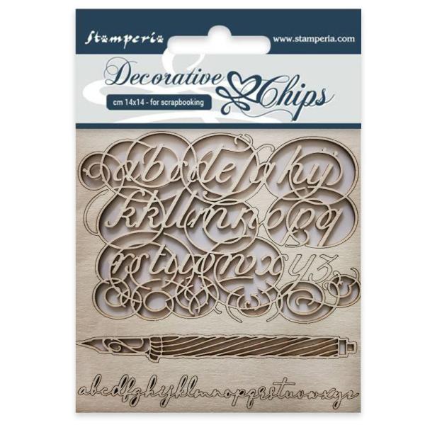 Stamperia - Holzteile 14x14 cm "Alphabet" Decorative Chips