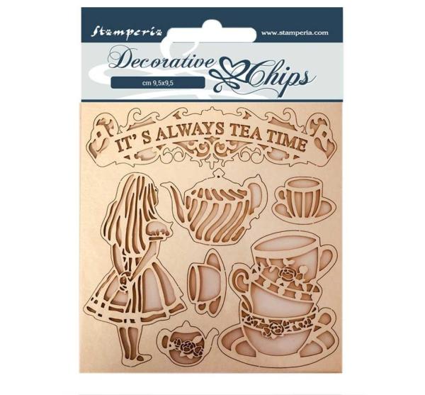 Stamperia - Holzteile 14x14 cm "Alice Tea Time" Decorative Chips