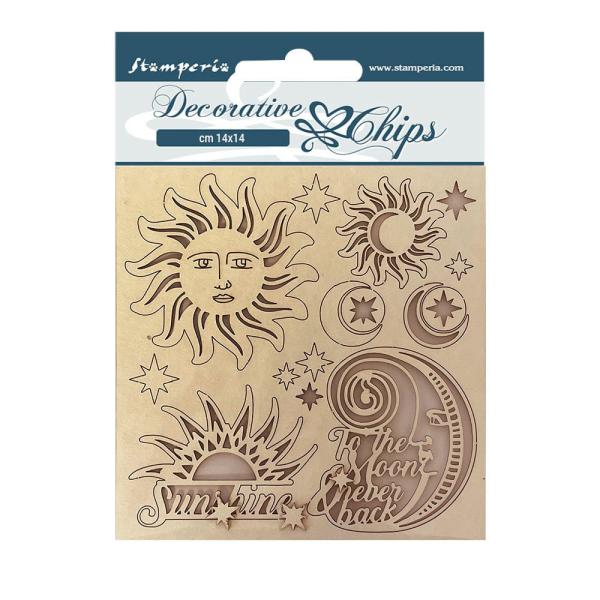 Stamperia - Holzteile 14x14 cm "Alchemy Sun and Moon" Decorative Chips