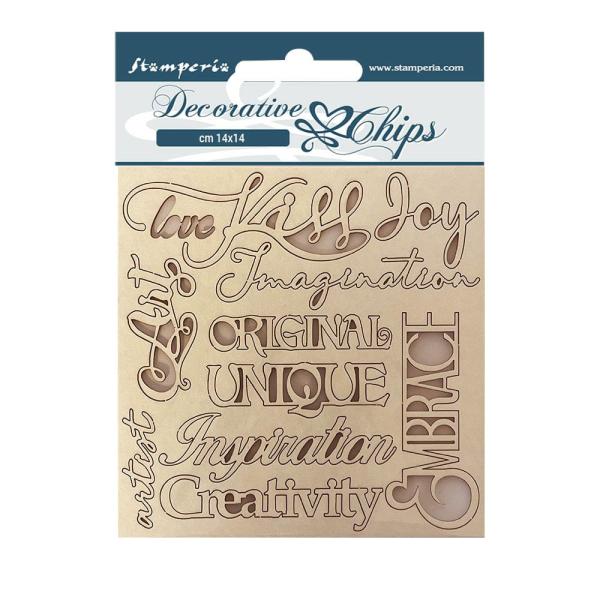 Stamperia - Holzteile 14x14 cm "Klimt Quotes" Decorative Chips