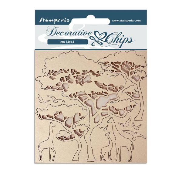 Stamperia - Holzteile 14x14 cm "Savana Zebra and Tree" Decorative Chips