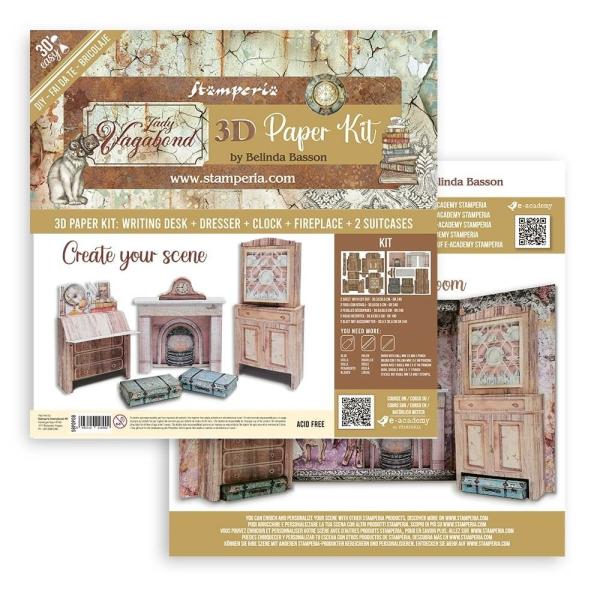 Stamperia - Designpapier "Lady Vagabond Lifestyle" Pop Up Kit 12x12 Inch - 2 Bogen