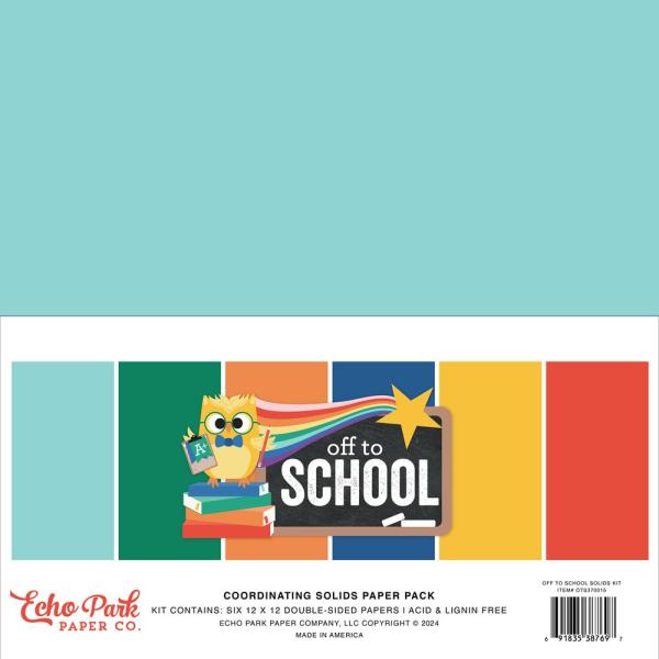 Echo Park - Cardstock "Off To School" Coordinating Solids Paper 12x12 Inch - 6 Bogen 