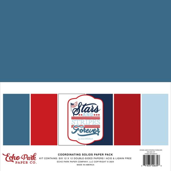 Echo Park - Cardstock "Stars And Stripes Forever" Coordinating Solids Paper 12x12 Inch - 6 Bogen 