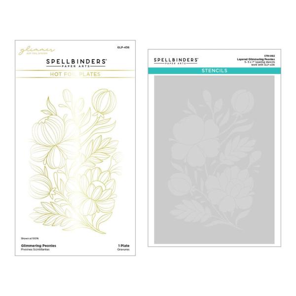 Spellbinders - Glimmer Hot Foil Plate & Stencil Bundle "Glimmering Peonies"