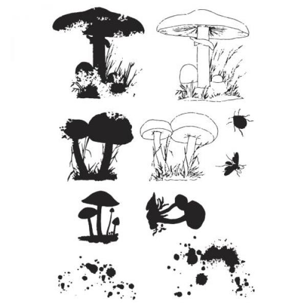 Sizzix - Stanzschablone & Stempelset "Painted Pencil Mushrooms" Framelits Craft Dies & Clear Stamps by 49 and Market